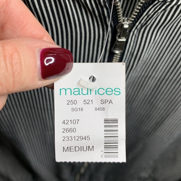 Maurices, black white striped front ruched cuff,  waistband lightweight jacket M - Picture 5 of 13